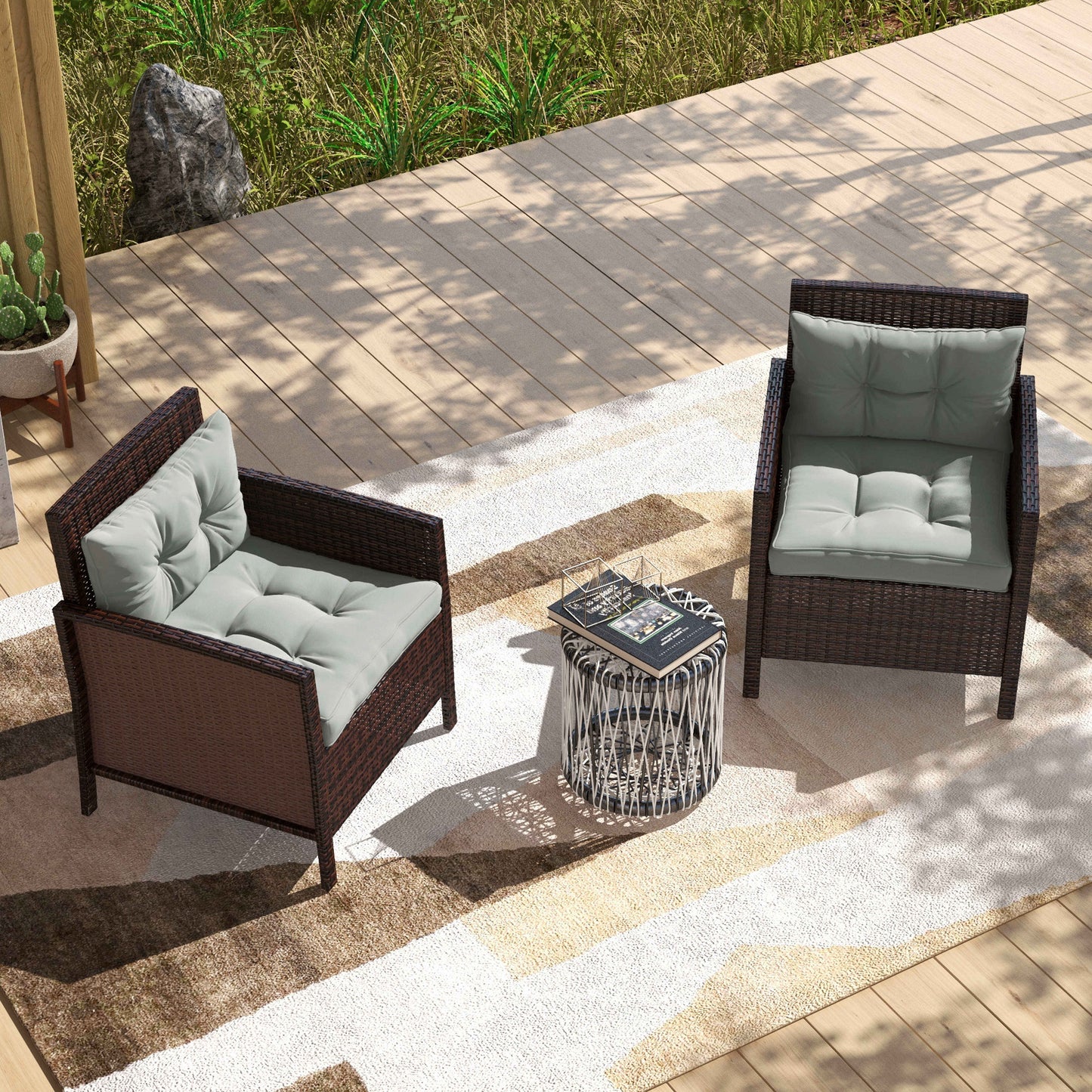 Outsunny 2-Piece Seat Cushions Back Pillows Replacement, Patio Chair Cushions Set for Indoor Outdoor, Light Grey