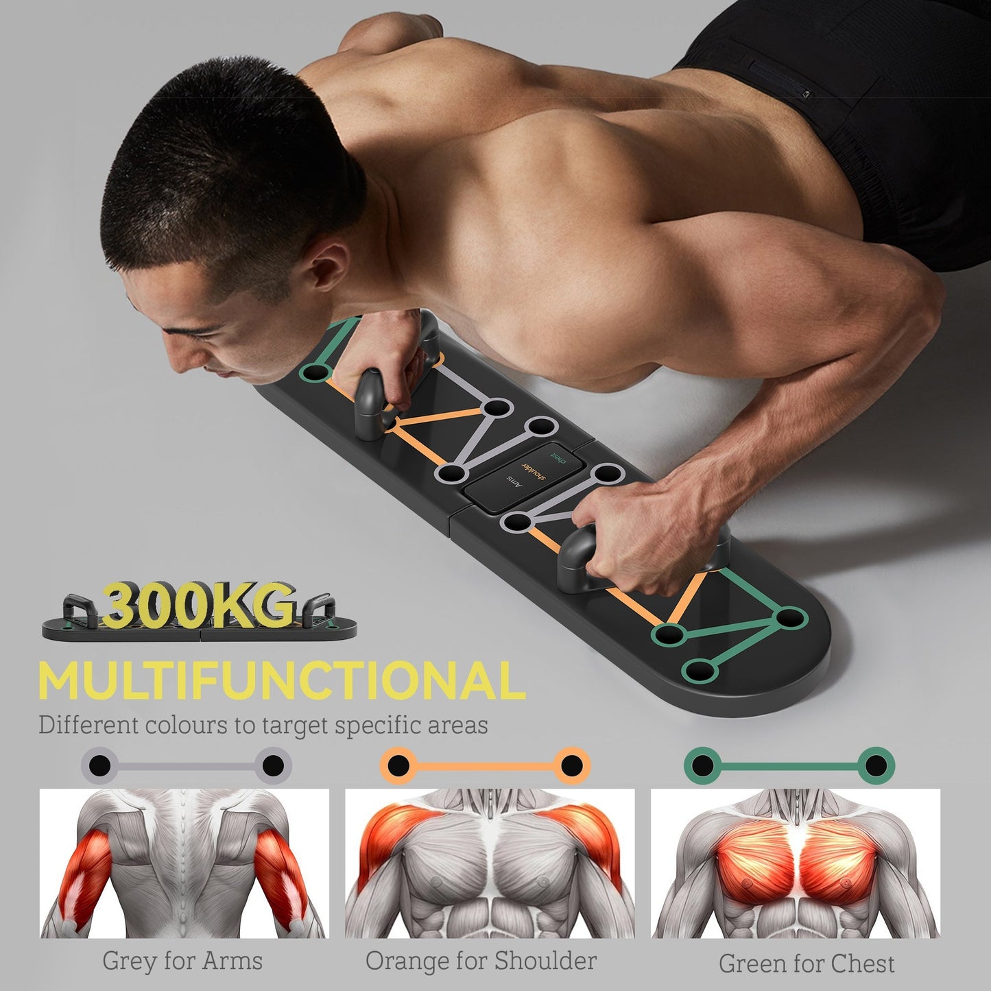 SPORTNOW Foldable Push Up Board, 11-in-1 Press Up Board, Portable Pushup Stand with Non-slip Pads, Multi-function Home Gym Equipment for Arm, Shoulder, Chest Muscle Training Fitness, Black