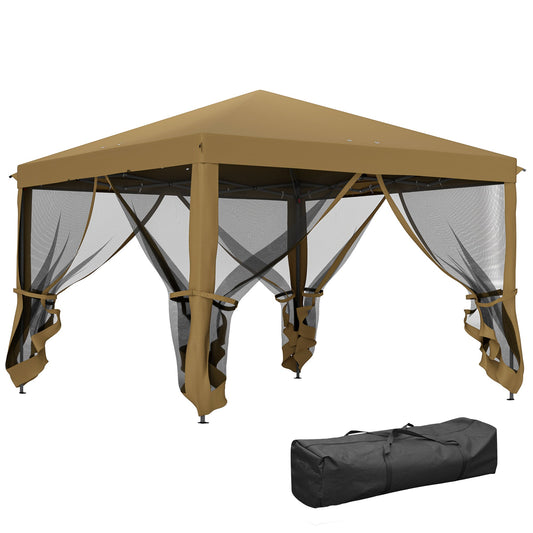 Outsunny 3 x 3\'c2\'a0m Pop Up Gazebo, 420D Garden Tent Canopy with Removable Mesh Sidewall Netting, Carry Bag for Garden Patio Outdoor, Khaki