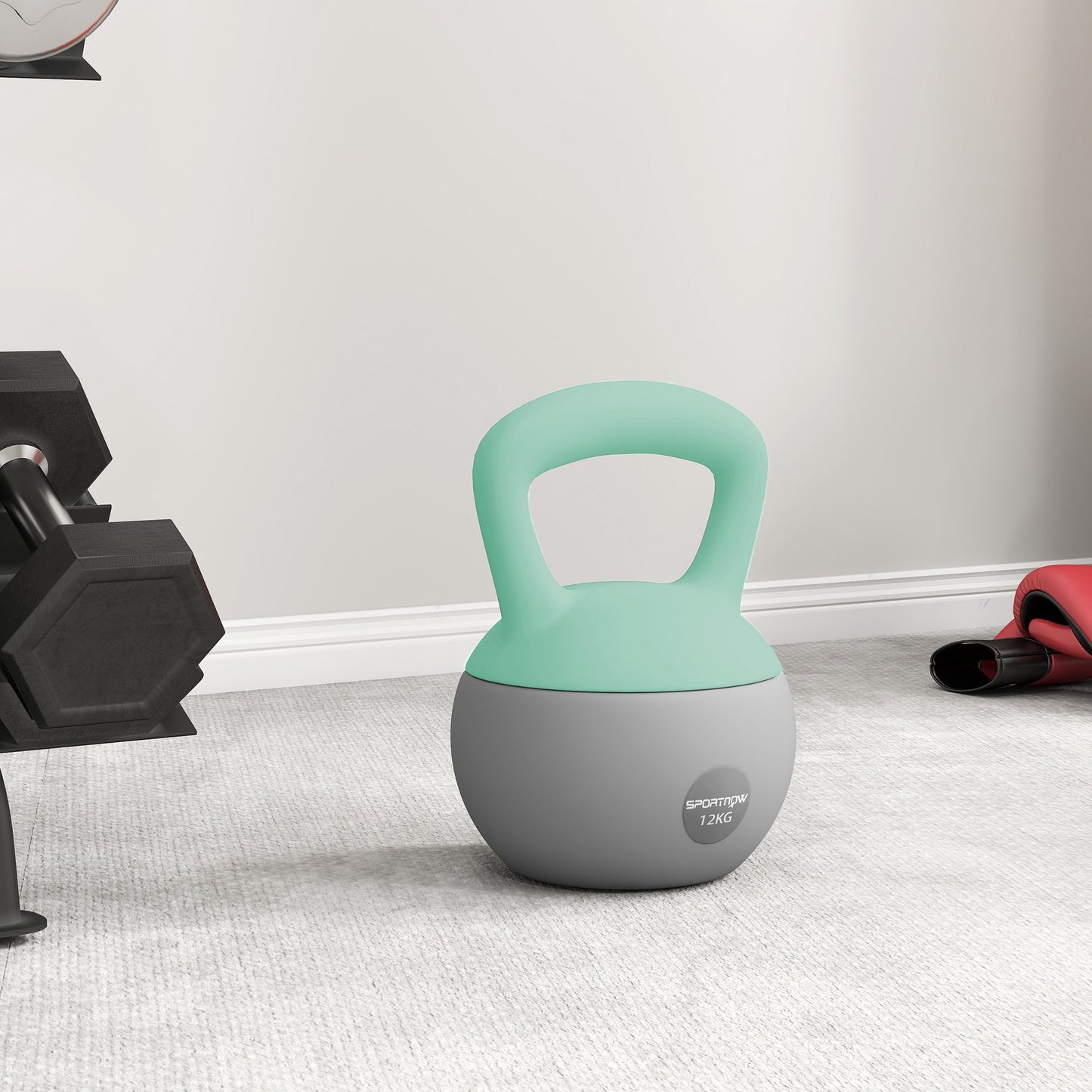 SPORTNOW 12KG Soft Kettlebell, Kettlebell with Non-Slip Handle for Home Gym, Weight Lifting, Strength Training, Green/Grey