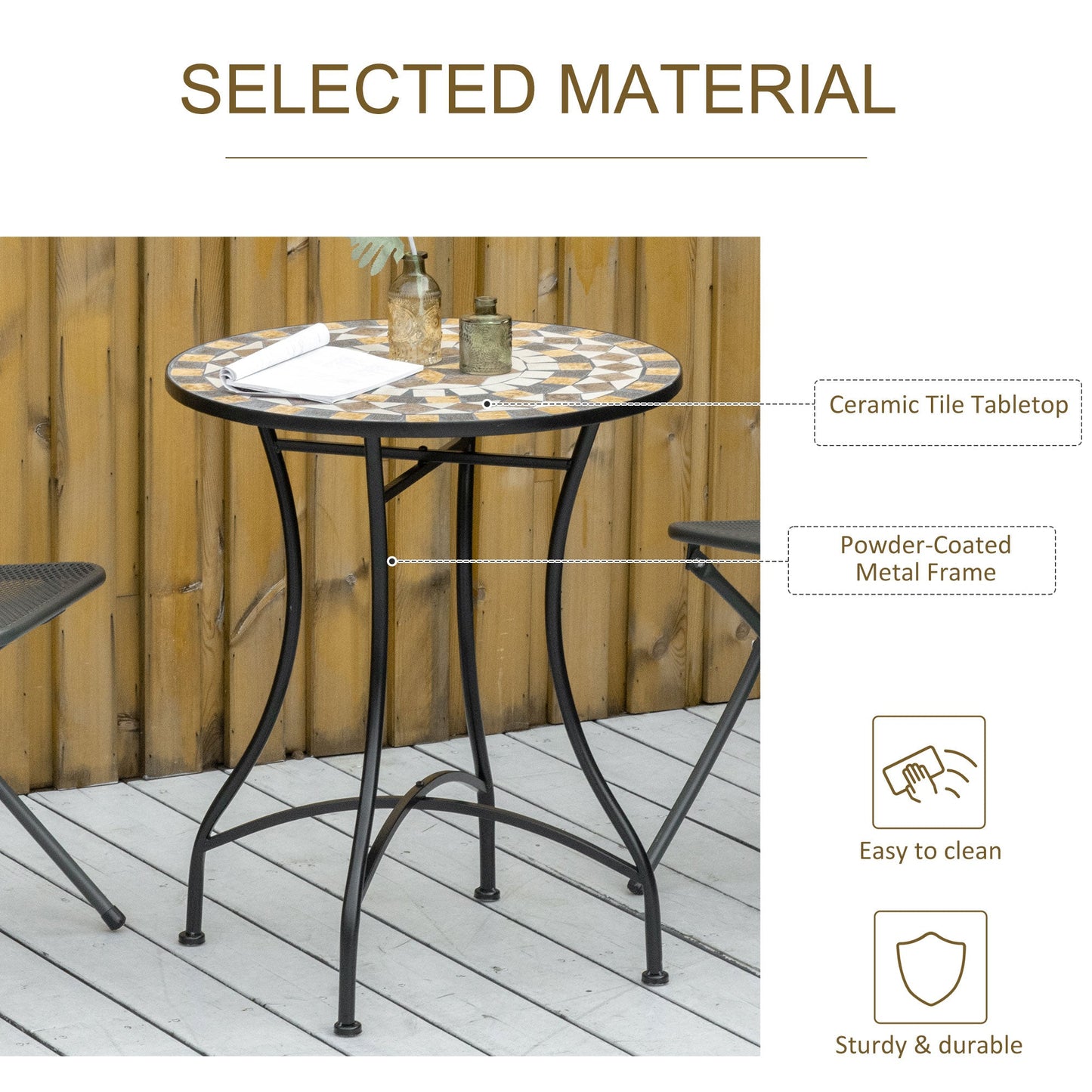 Outsunny \'ce\'a660cm Mosaic Outdoor Patio Table - Grey