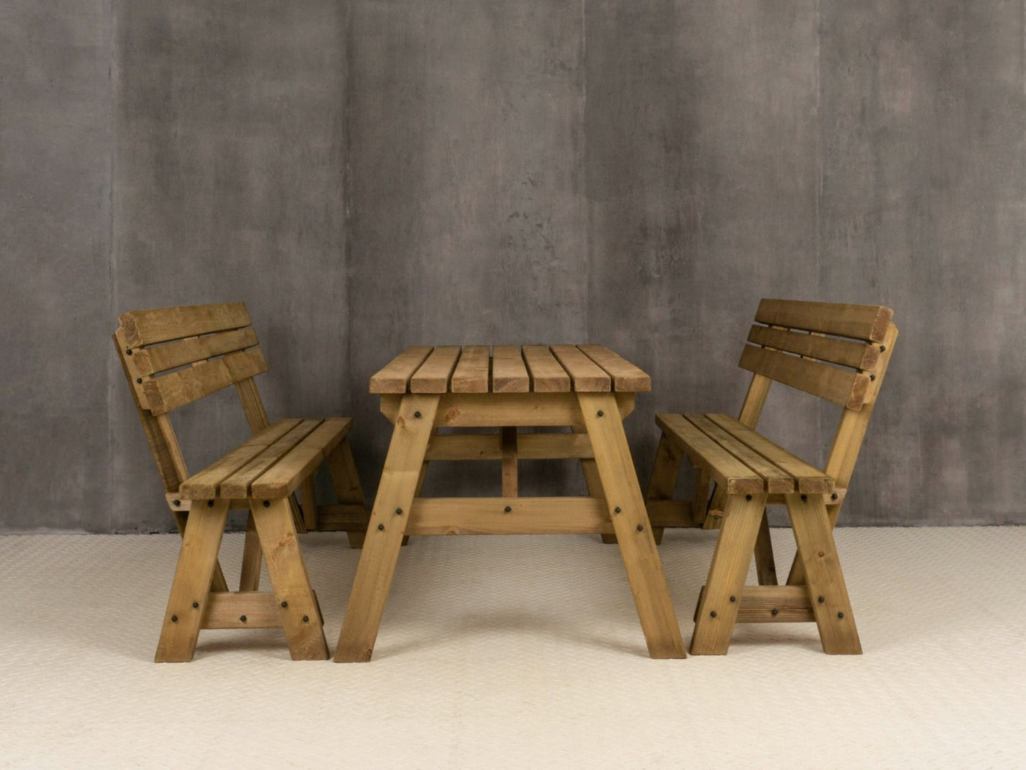Victoria Picnic Table and Benches Set With Backrest - Rustic Finish