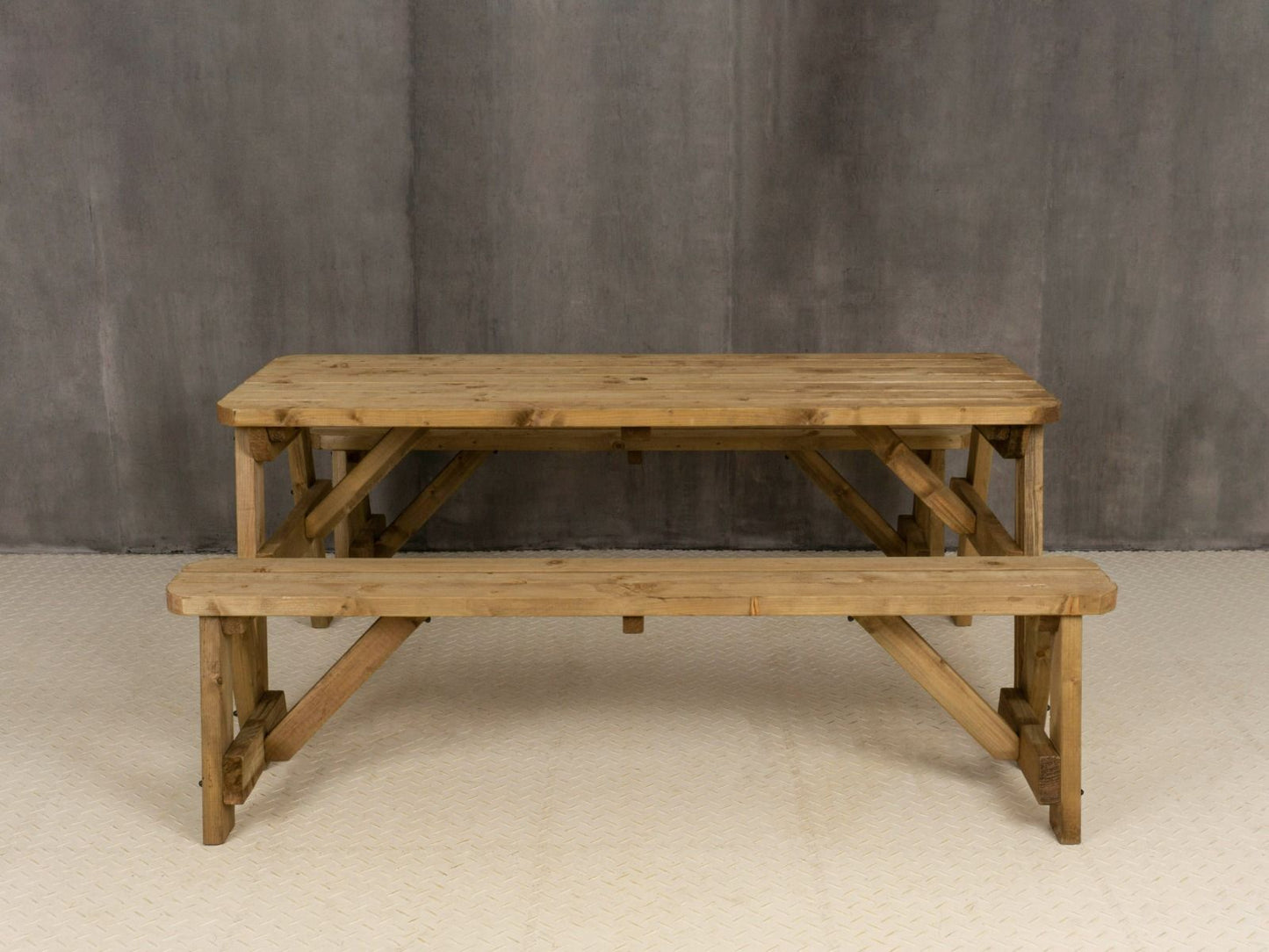 Victoria Rounded Picnic Table and Benches Set - Rustic Finish