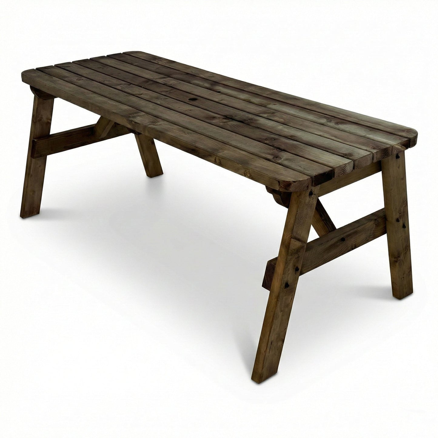 Victoria Rounded Wooden Garden Table, Outdoor Picnic Dining Desk - Rustic Finish