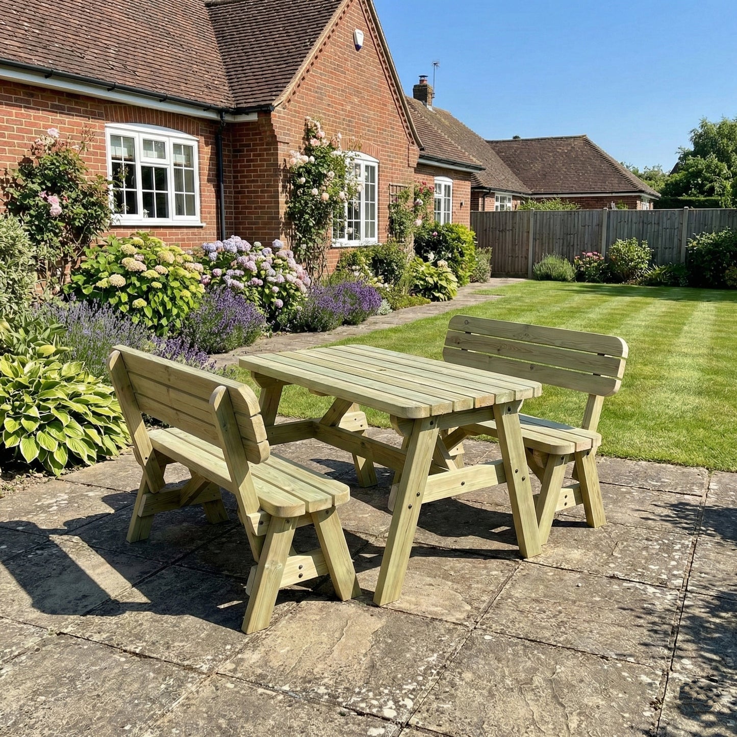 Victoria Space Saving Rounded Picnic Table and Benches Set With Backrest