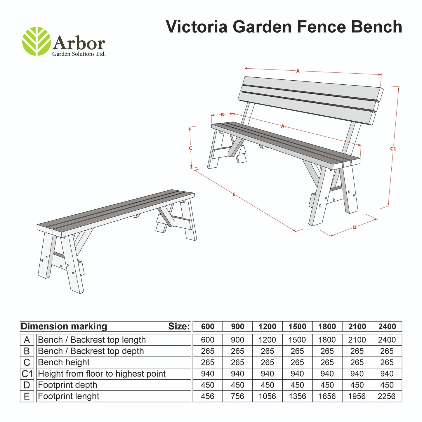 Victoria Wooden Garden Rounded Bench, Outdoor Fence Seat - Rustic Brown Finish