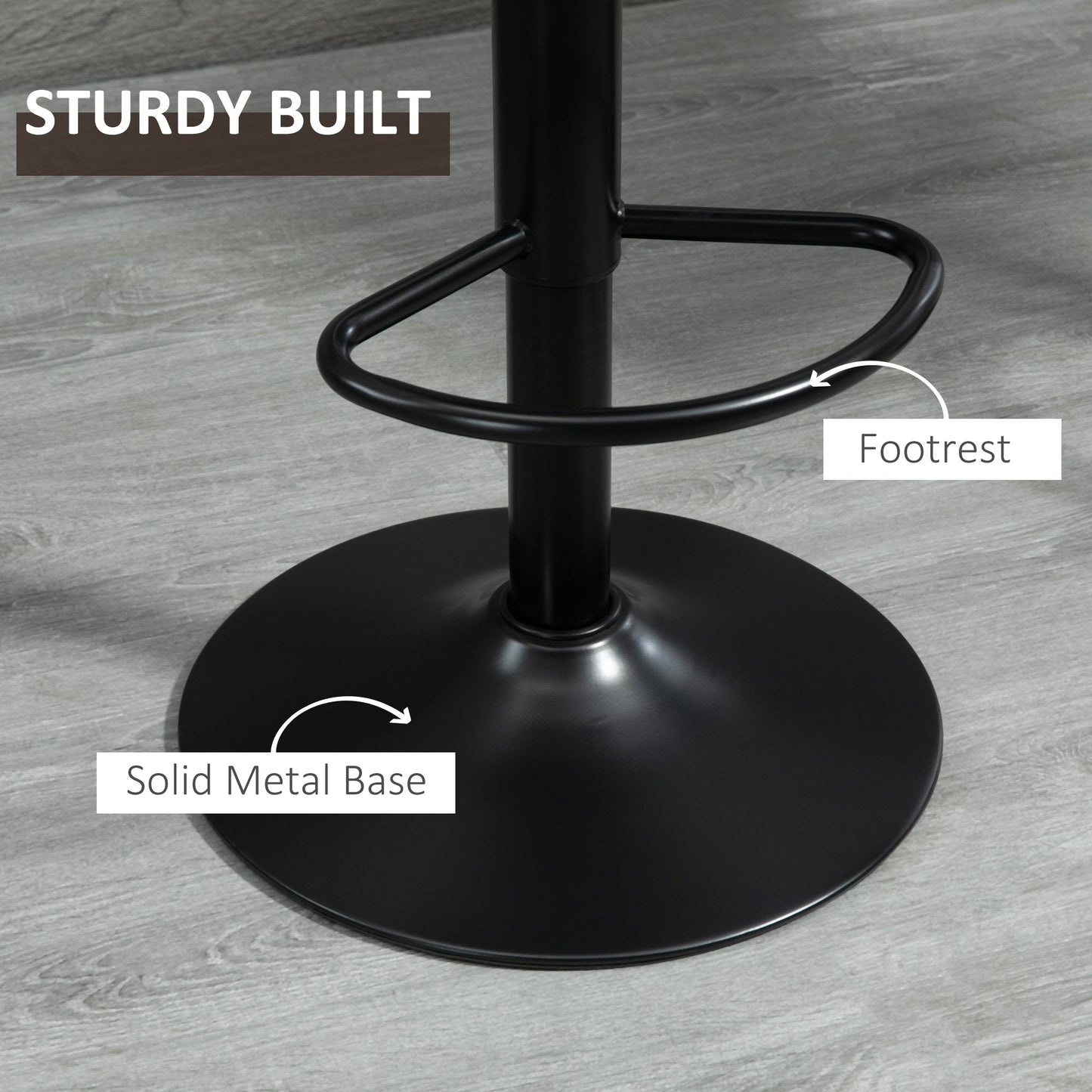 HOMCOM Bar Stools Set of 2, Swivel Counter Height Barstools with Back, Adjustable Bar Chairs, Breakfast Dining Stools for Kitchen Island Counter with Adjustable Steel Footrest & Base, Brown