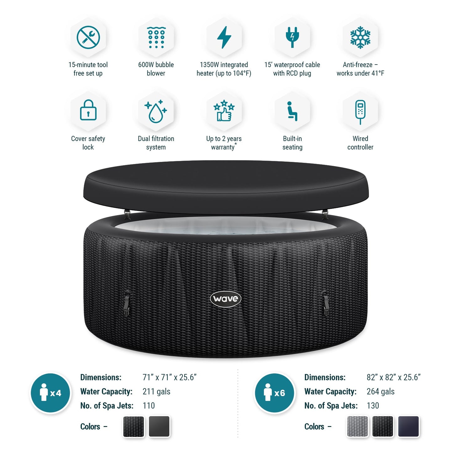 WaveSpa Atlantic Inflatable Hot Tub with Integrated Heater