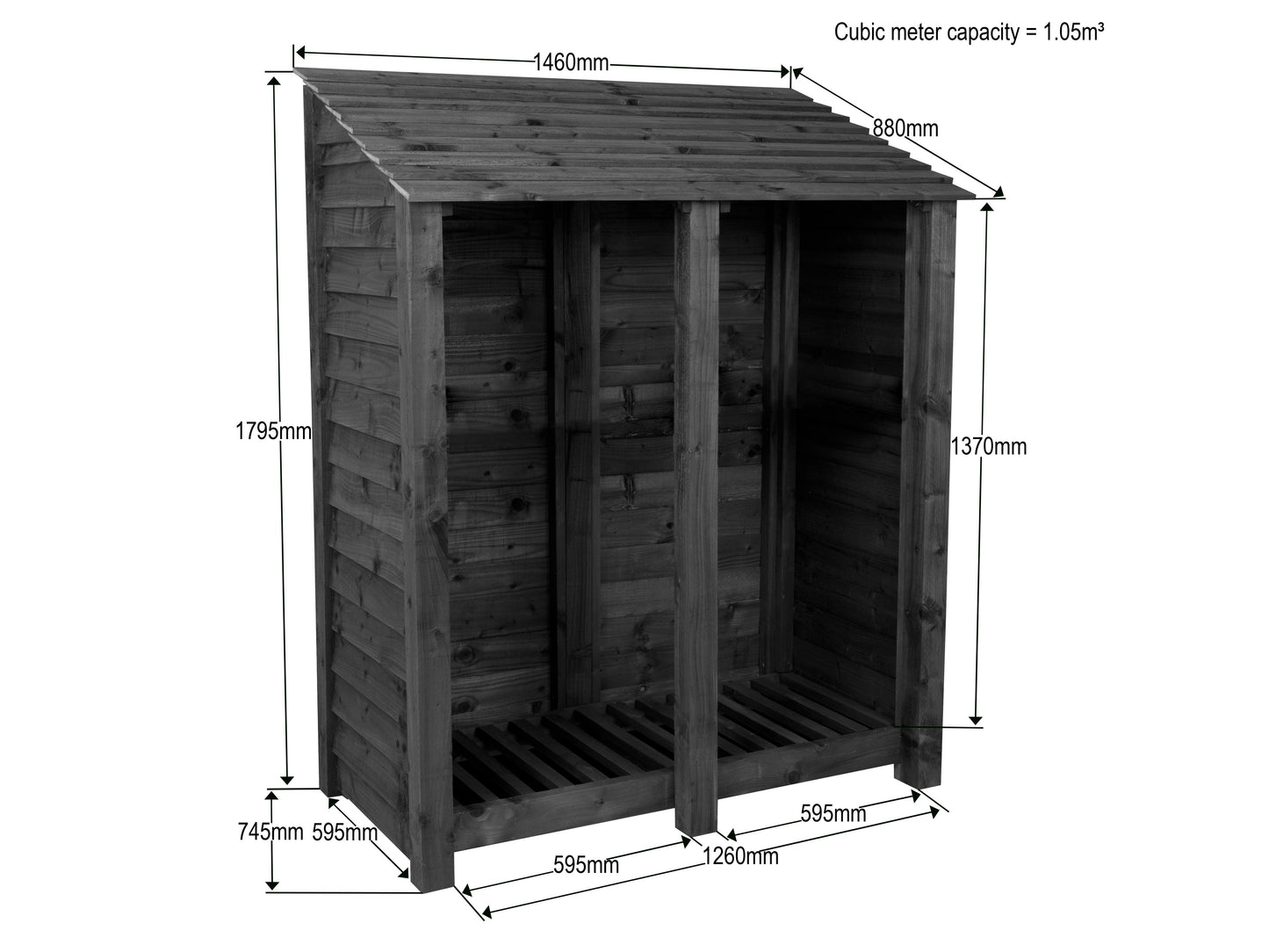 Premium Slatted Wooden Log Store W-146cm, H-126cm or 180cm, D-88cm