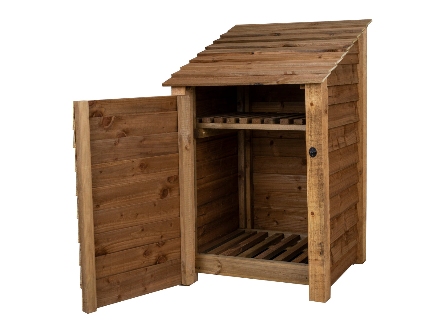 Wooden Log Store with Door and Shelf W-79cm, H-126cm or 180cm, D-88cm - Brown Finish