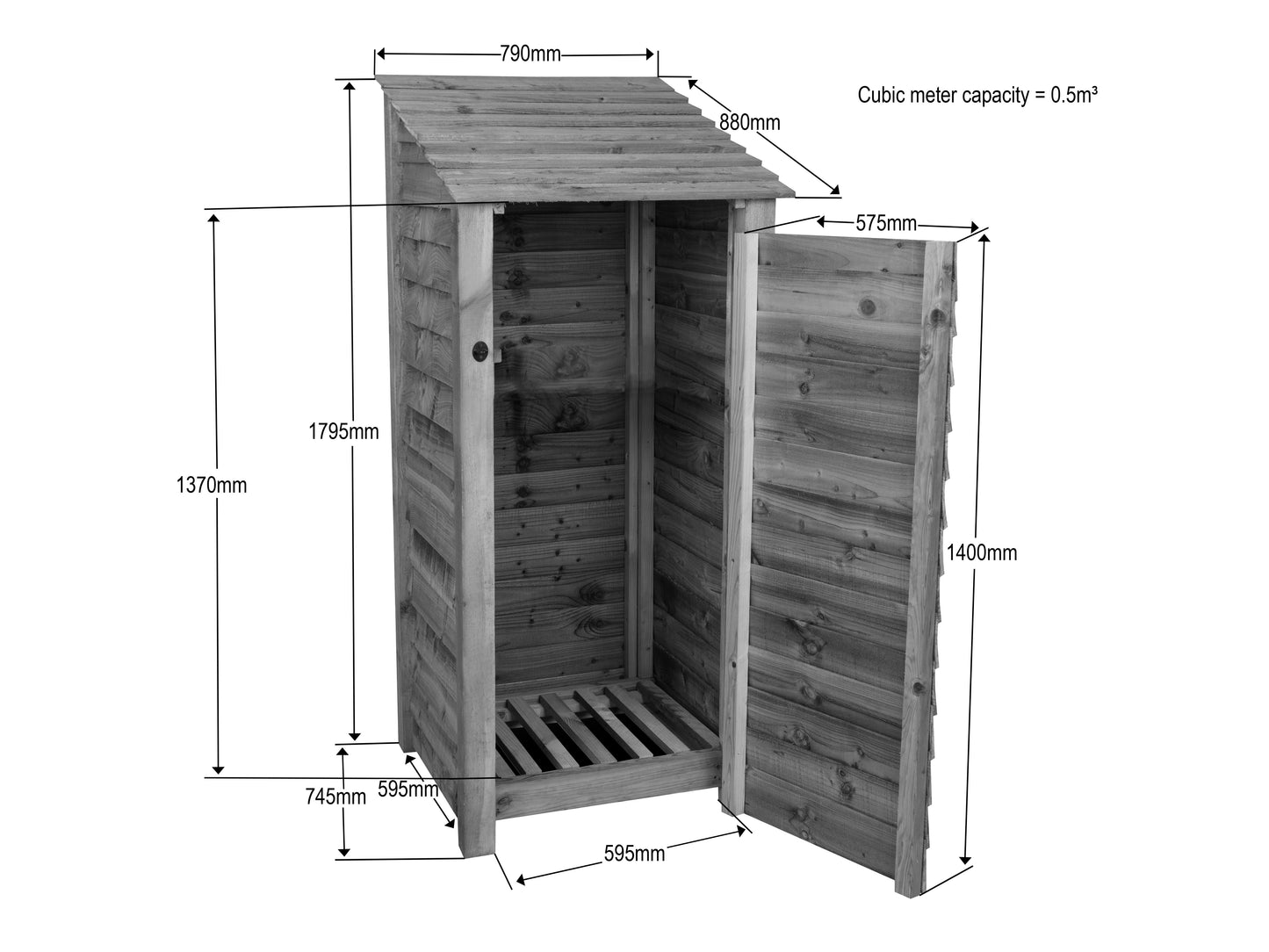 Wooden Premium Tongue/Groove Log Store with Door (W-79cm,H-126cm or H-180cm, D-88cm)