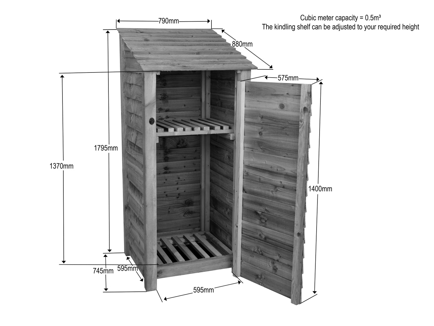 Wooden Premium Tongue/Groove Log Store with Door and Shelf (W-79cm, H-126cm or H-180cm, D-88cm)
