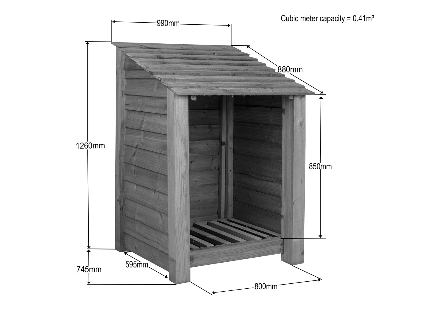Slatted Wooden Log Store W-99cm, H-126cm or 180cm, D-88cm - Brown Finish
