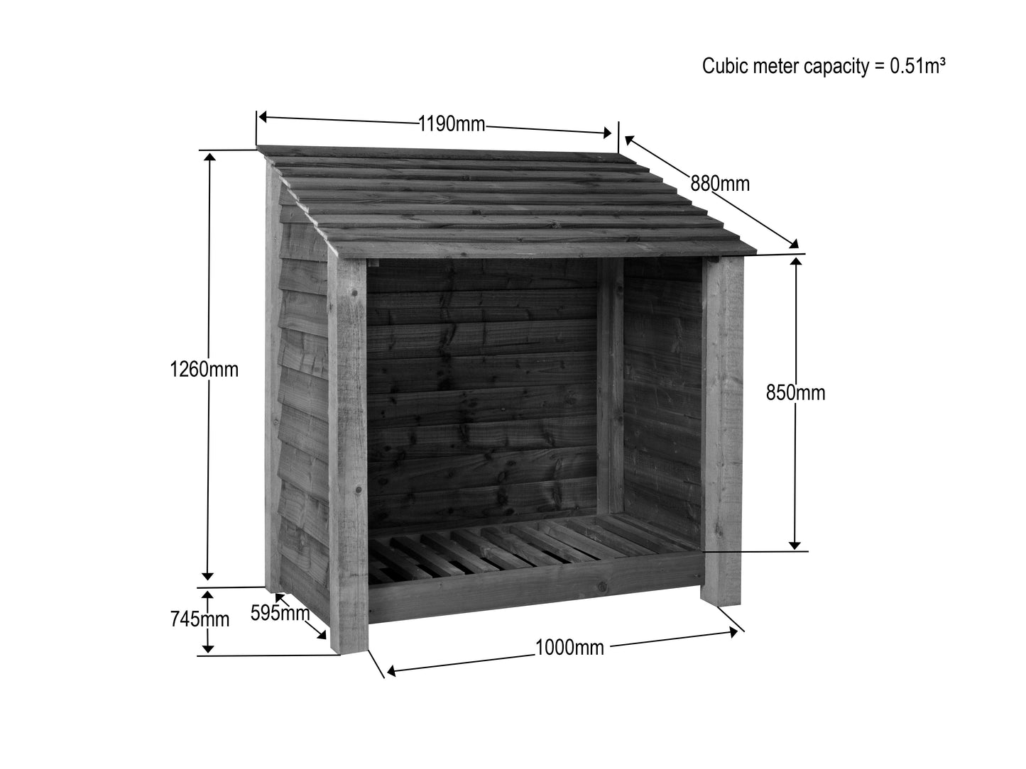 Wooden Log Store W-119cm, H-126cm Or 180cm, D-88cm