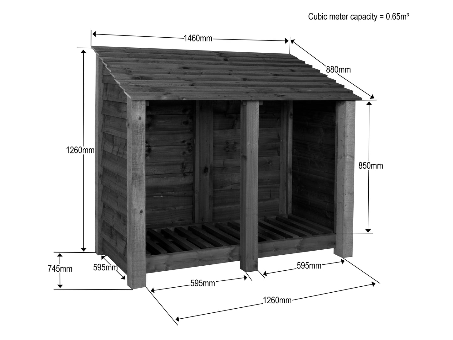 Premium Slatted Wooden Log Store W-146cm, H-126cm or 180cm, D-88cm
