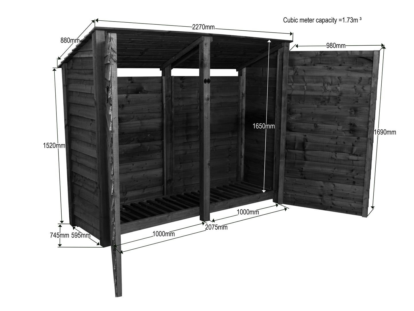 Wooden Garden Tool Storage (Roof Sloping Back) W-227cm, H-126cm or 180cm, D-88cm