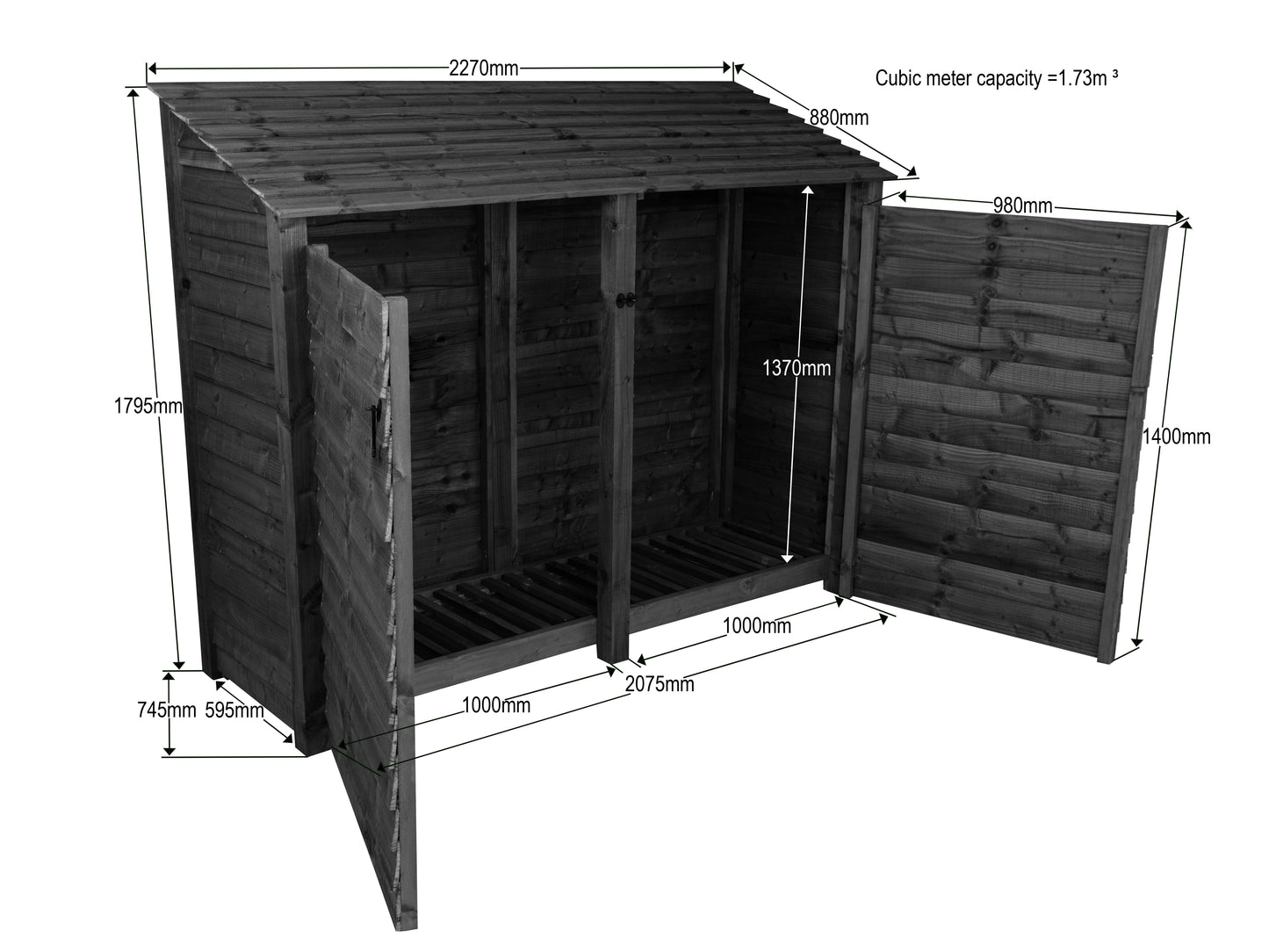 Wooden Garden Tool Storage W-227cm, H-126cm or 180cm, D-88cm