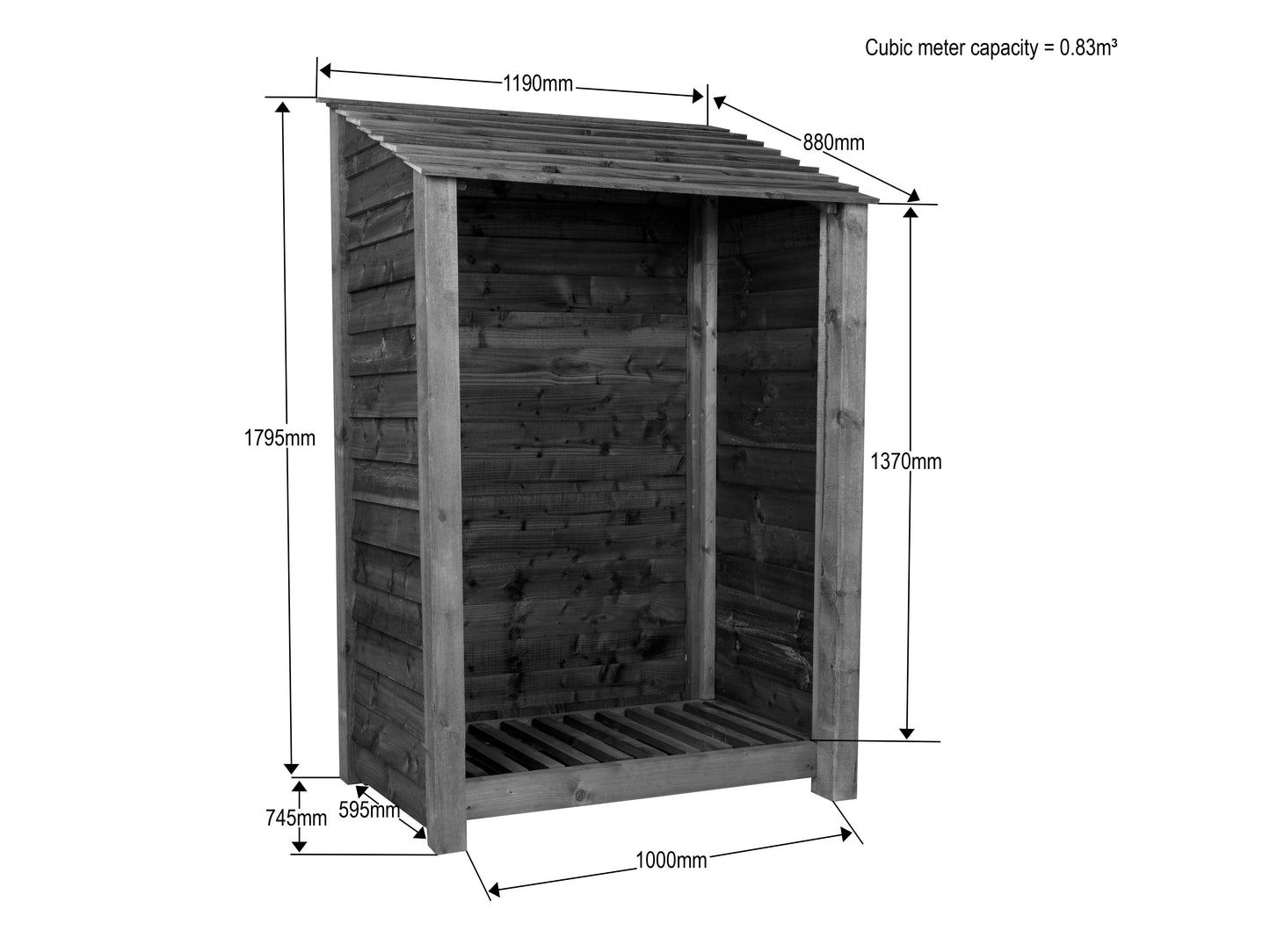 Slatted Wooden Log Store  W-119cm, H-126cm or 180cm, D-88cm - Brown Finish