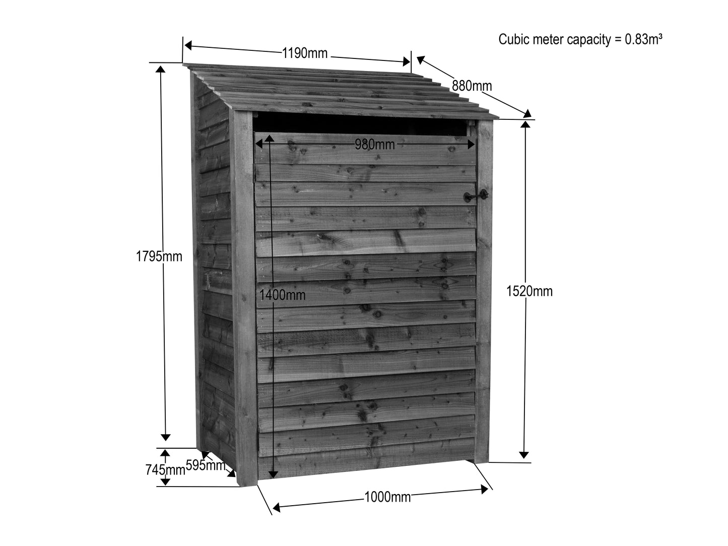Slatted Wooden Log Store with Door W-119cm, H-126cm Or 180cm, D-88cm