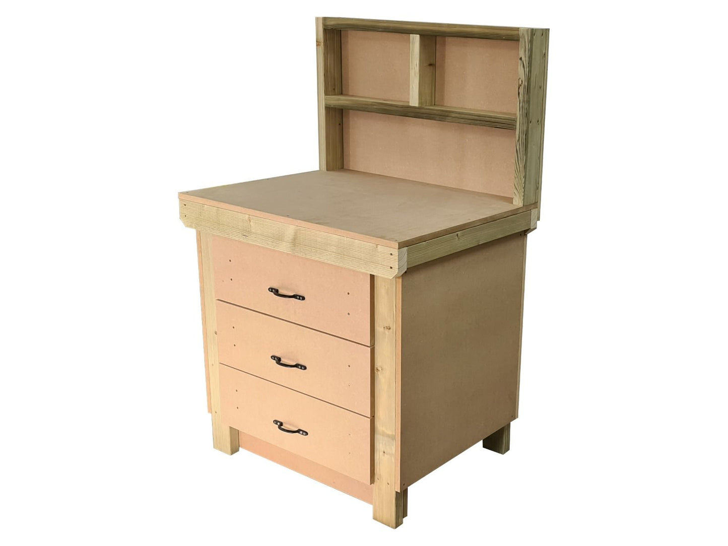Wooden Mdf Top Workbench, Tool Cabinet (V.2) With Drawers With Back