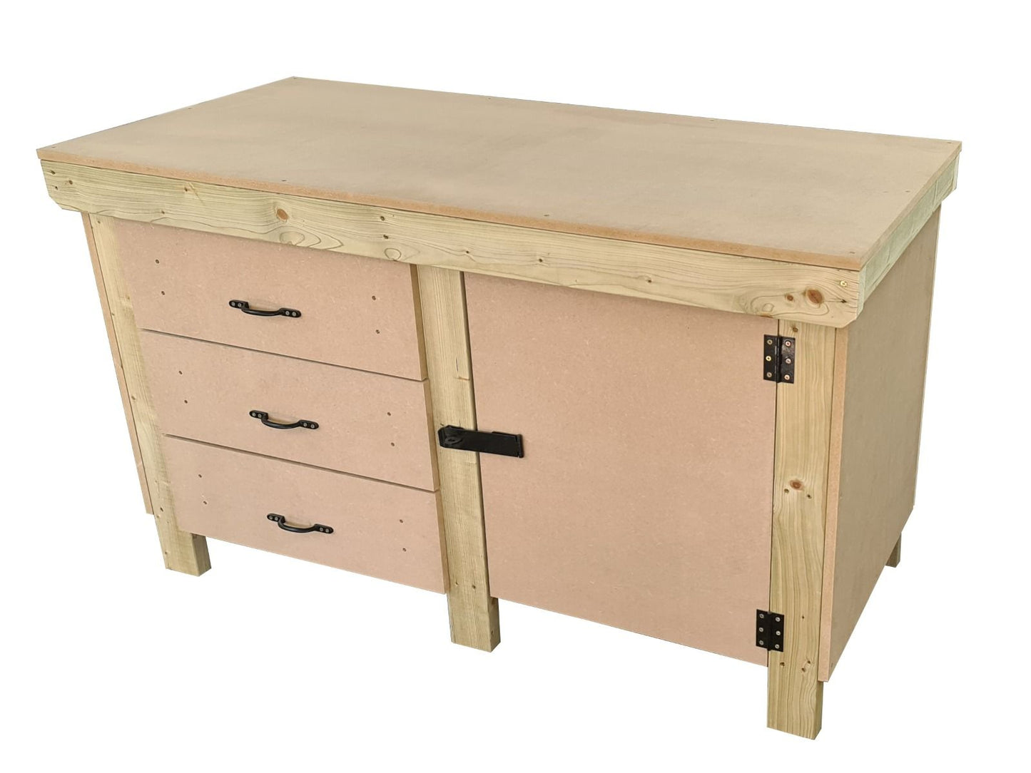 Wooden MDF top workbench, tool cabinet with lockable cupboard (V.3)