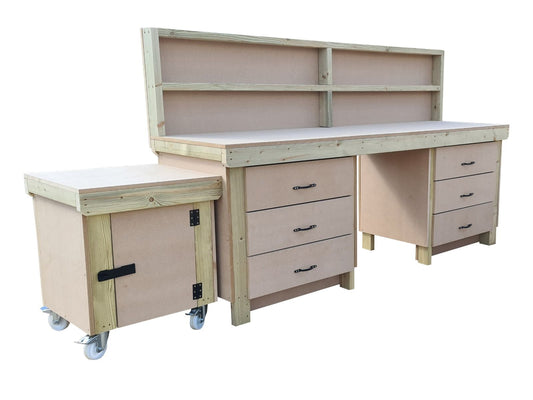 Wooden MDF Top Workbench With Drawers, Back Panel and Functional Lockable Cupboard (V.5)