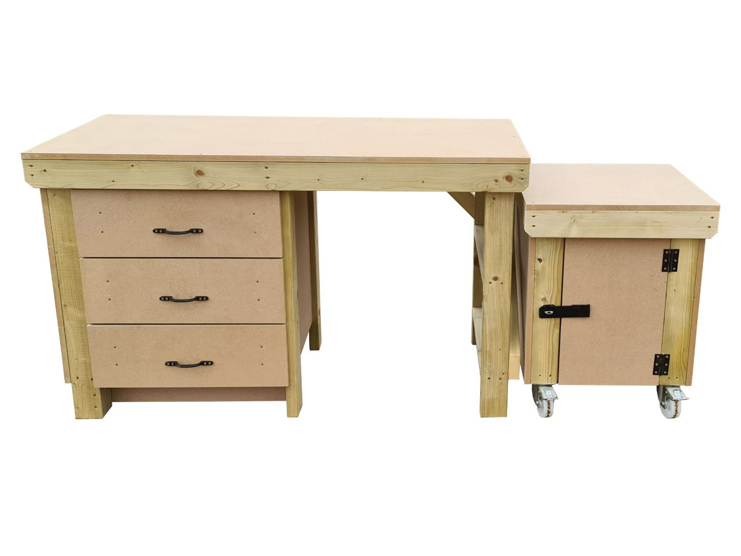 Wooden MDF top workbench with drawers and functional lockable cupboard (V.6)
