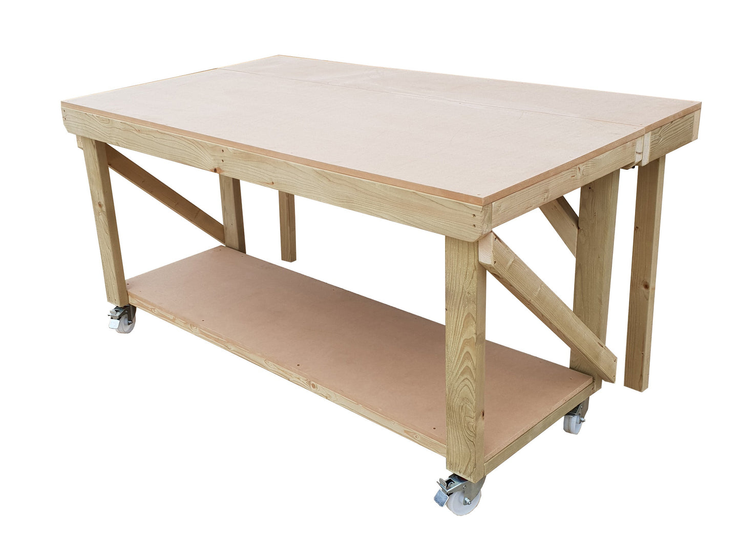 Wooden MDF Top Workbench With Extendable Working Surface and Wheels