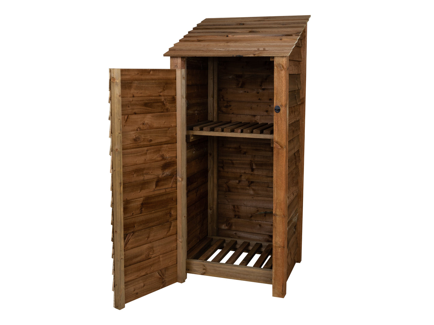 Wooden Log Store with Door and Shelf W-79cm, H-126cm or 180cm, D-88cm - Brown Finish