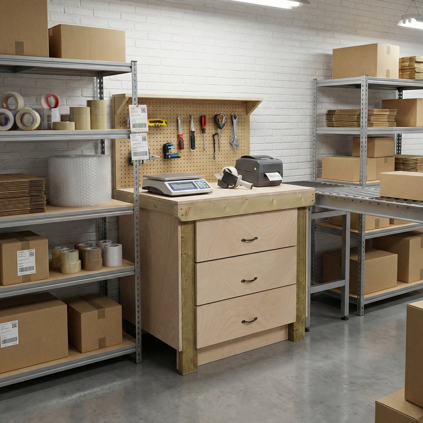 Wooden Eucalyptus Hardwood Top Workbench, Tool Cabinet With Drawers (V.2)