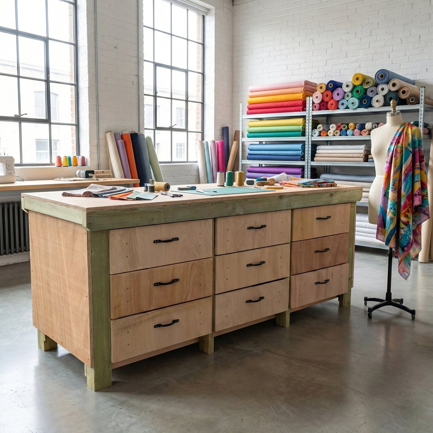 Wooden Eucalyptus Hardwood Top Workbench, Tool Cabinet With Drawers (V.2)