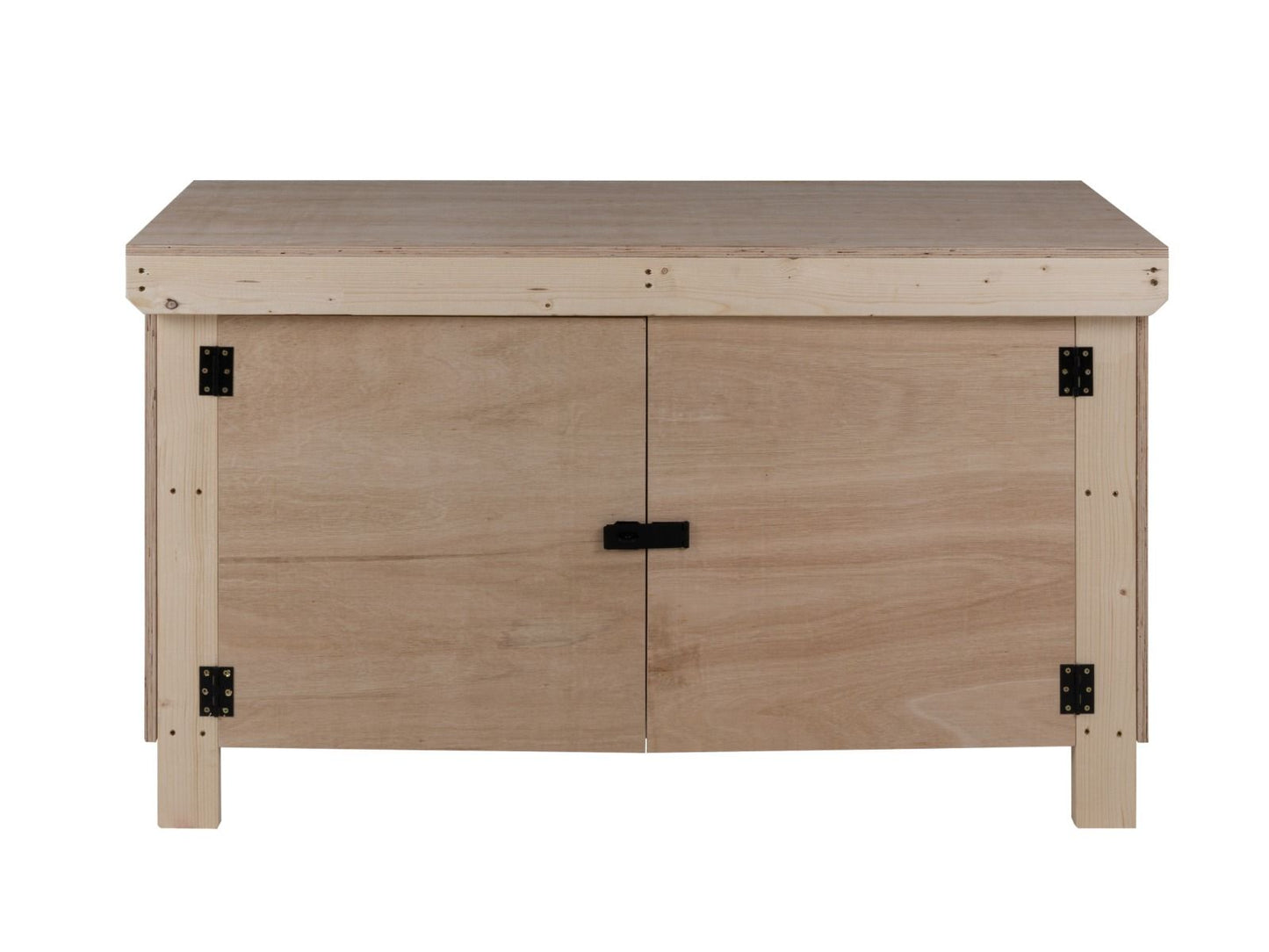 Wooden Eucalyptus hardwood top workbench with lockable cupboard (V.9)