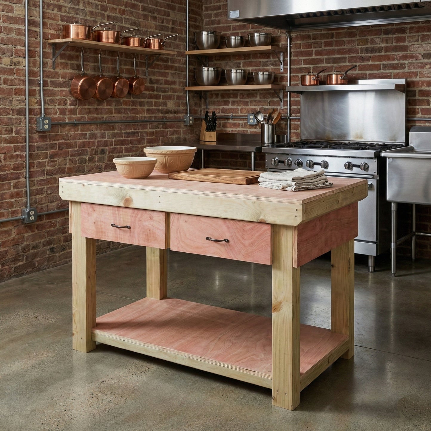 Wooden Eucalyptus hardwood workbench, tool cabinet with drawer (V.1)