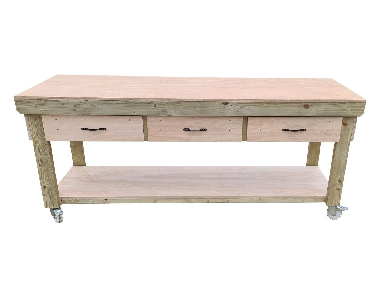 Wooden Eucalyptus hardwood workbench, tool cabinet with drawer (V.1) with wheels