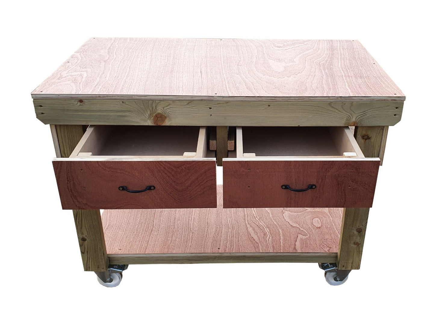 Wooden Eucalyptus hardwood workbench, tool cabinet with drawer (V.1) with wheels