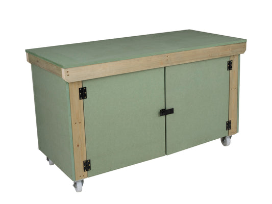 Wooden UniMDF Moisture Resistant Workbench With Lockable Cupboard (V.9) With Wheels