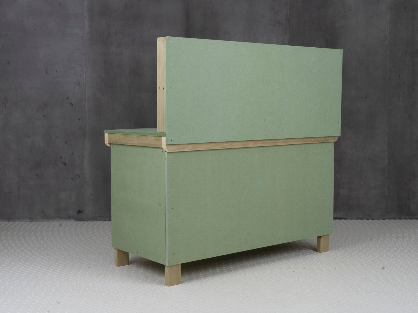 Wooden UniMDF Moisture Resistant Workbench With Lockable Cupboard (V.9) With Back panel, Double shelf