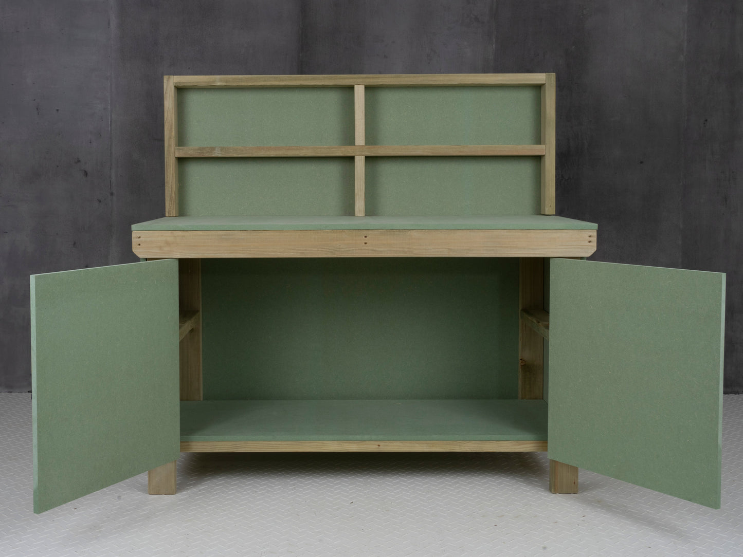 Wooden UniMDF Moisture Resistant Workbench With Lockable Cupboard (V.9) With Back panel