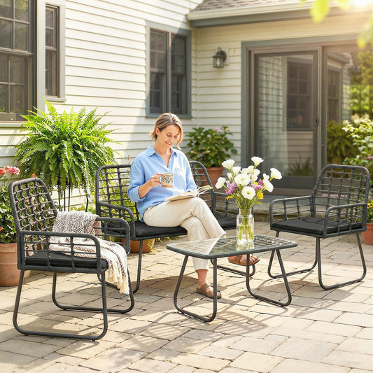 Outsunny 4 Piece Rattan Garden Furniture Set, Outdoor Patio Furniture with Loveseat, Armchairs and Coffee Table