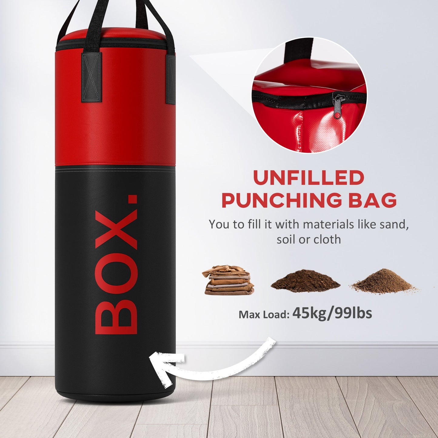 SPORTNOW Unfilled Punching Bag Set with Boxing Bag Bracket, Boxing Gloves, Hand Wraps and 360\'c2\'b0 Swivel Hook