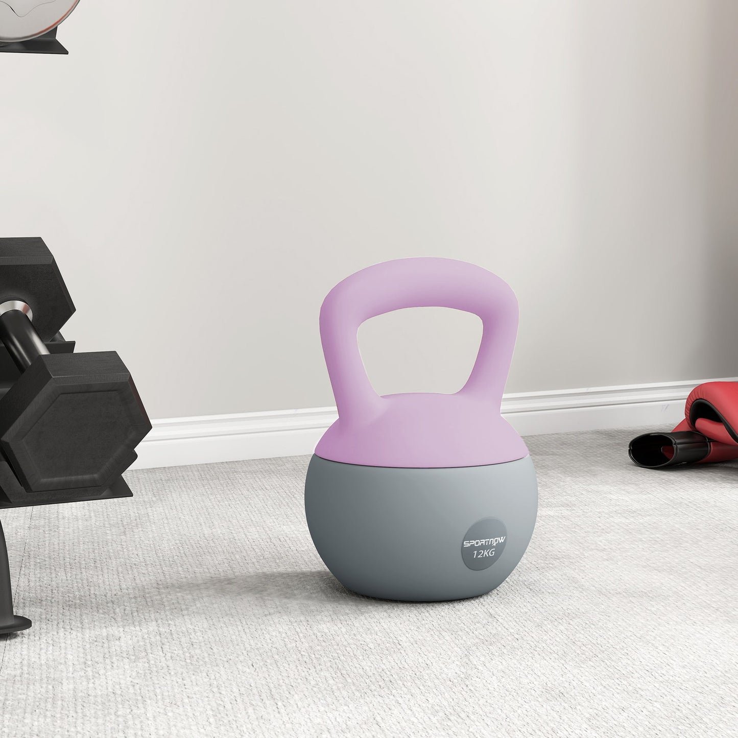 SPORTNOW 12KG Soft Kettlebell, Kettlebell with Non-Slip Handle for Home Gym, Weight Lifting, Strength Training, Purple/Grey