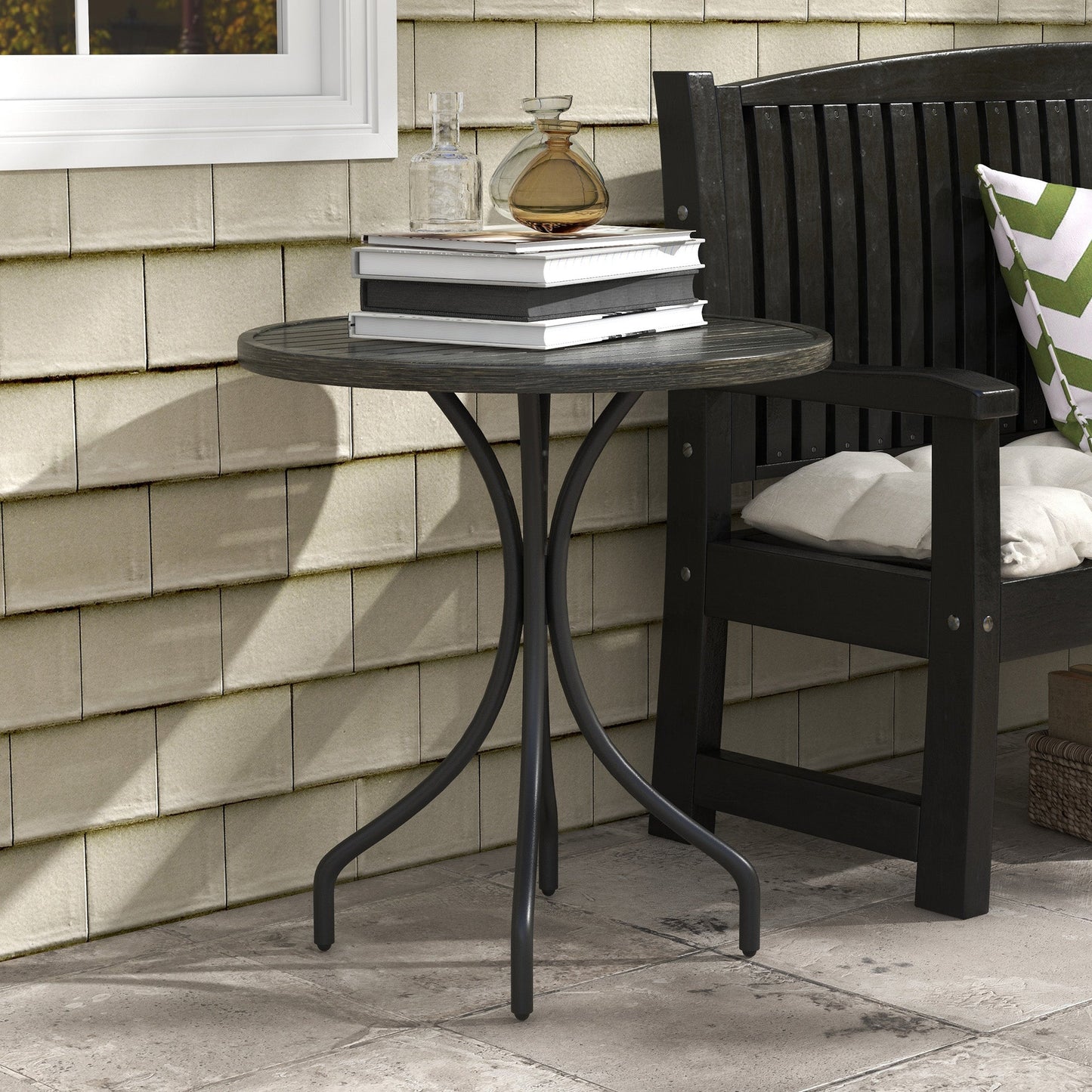 Outsunny Φ66cm Galvanised Steel Garden Table - Grey
