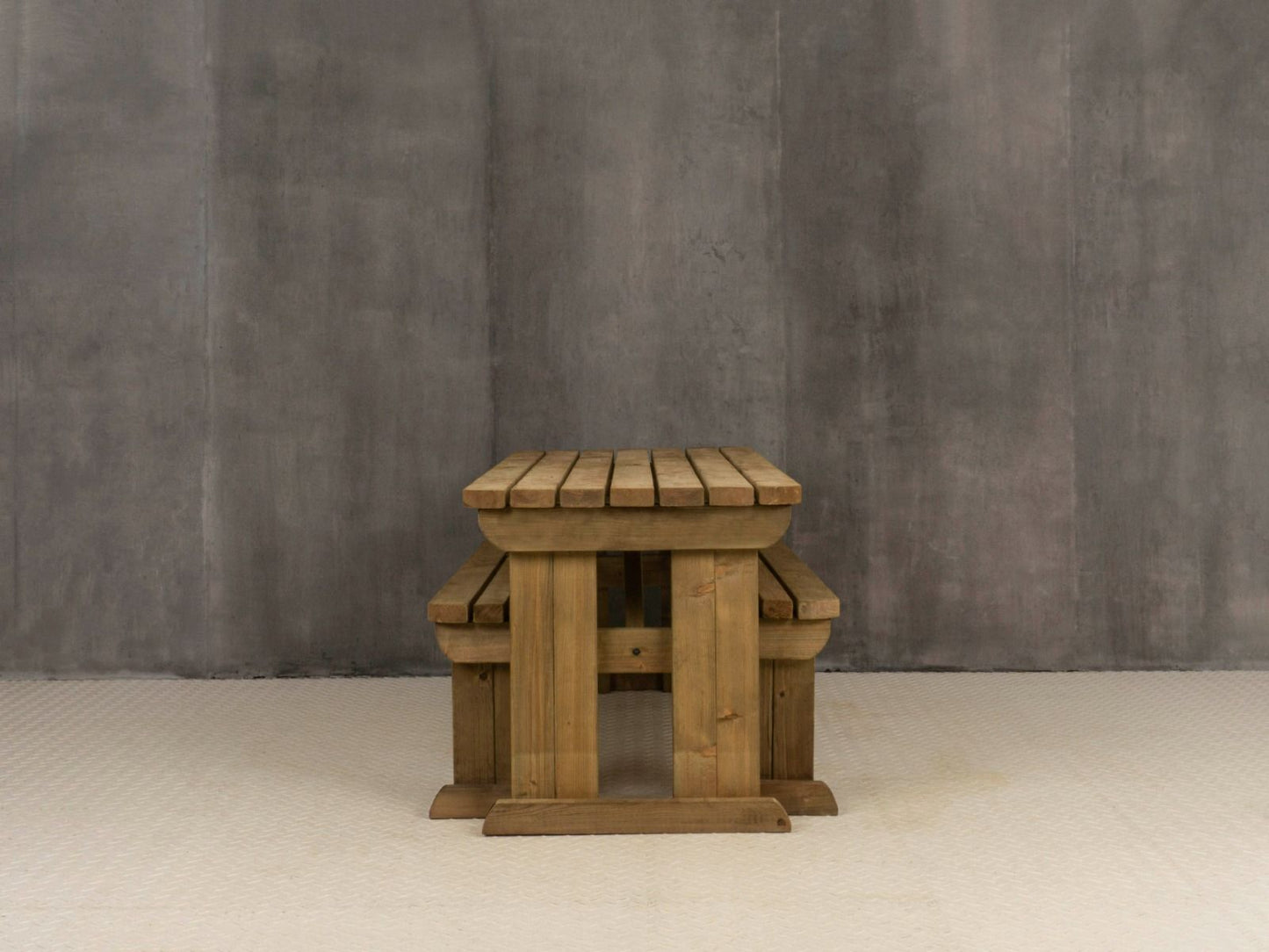 Yews Rounded Space Saving Picnic Table and Benches Set - Rustic Finish