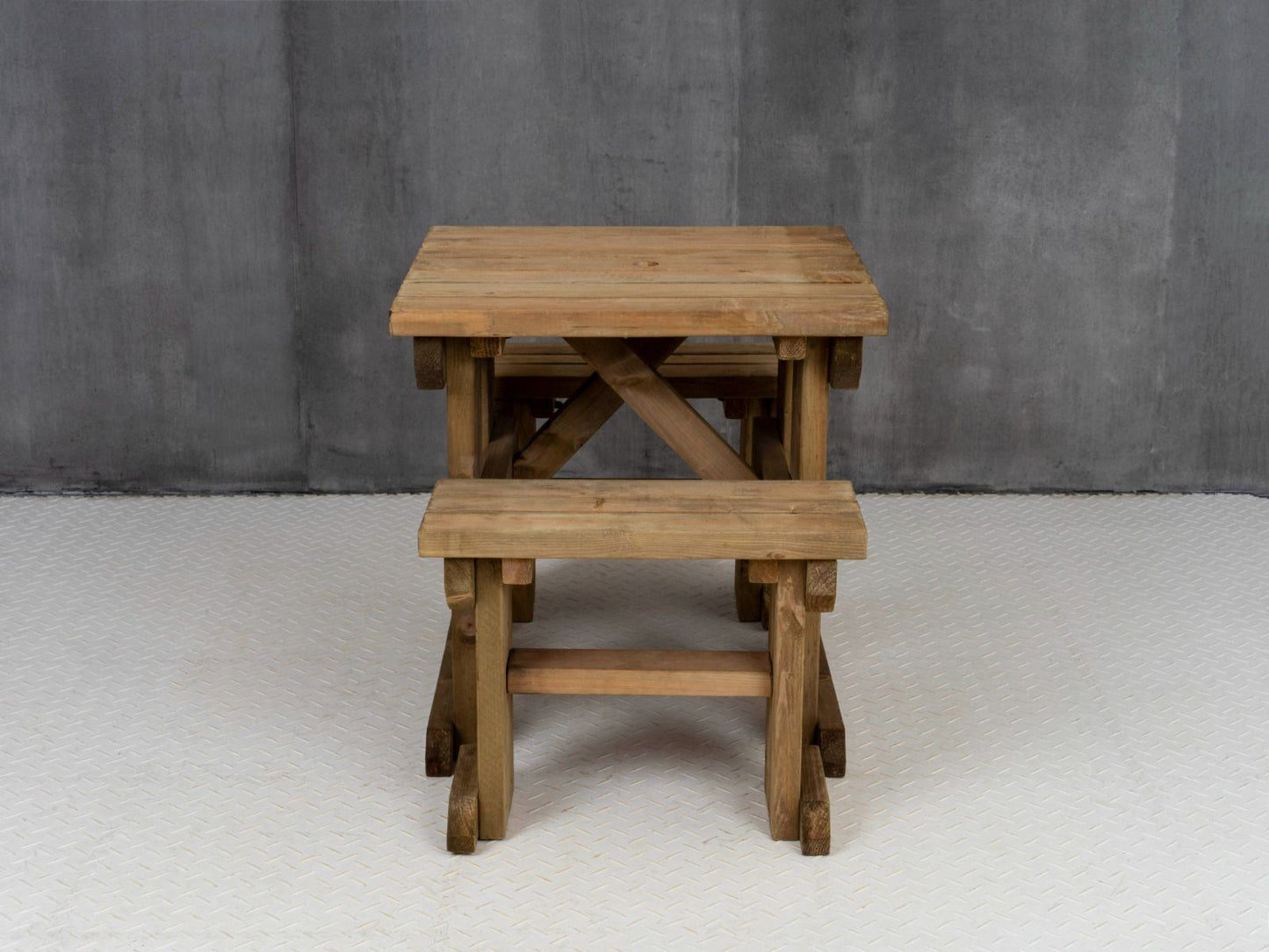 Yews Space Saving Picnic Table and Benches Set - Rustic Finish