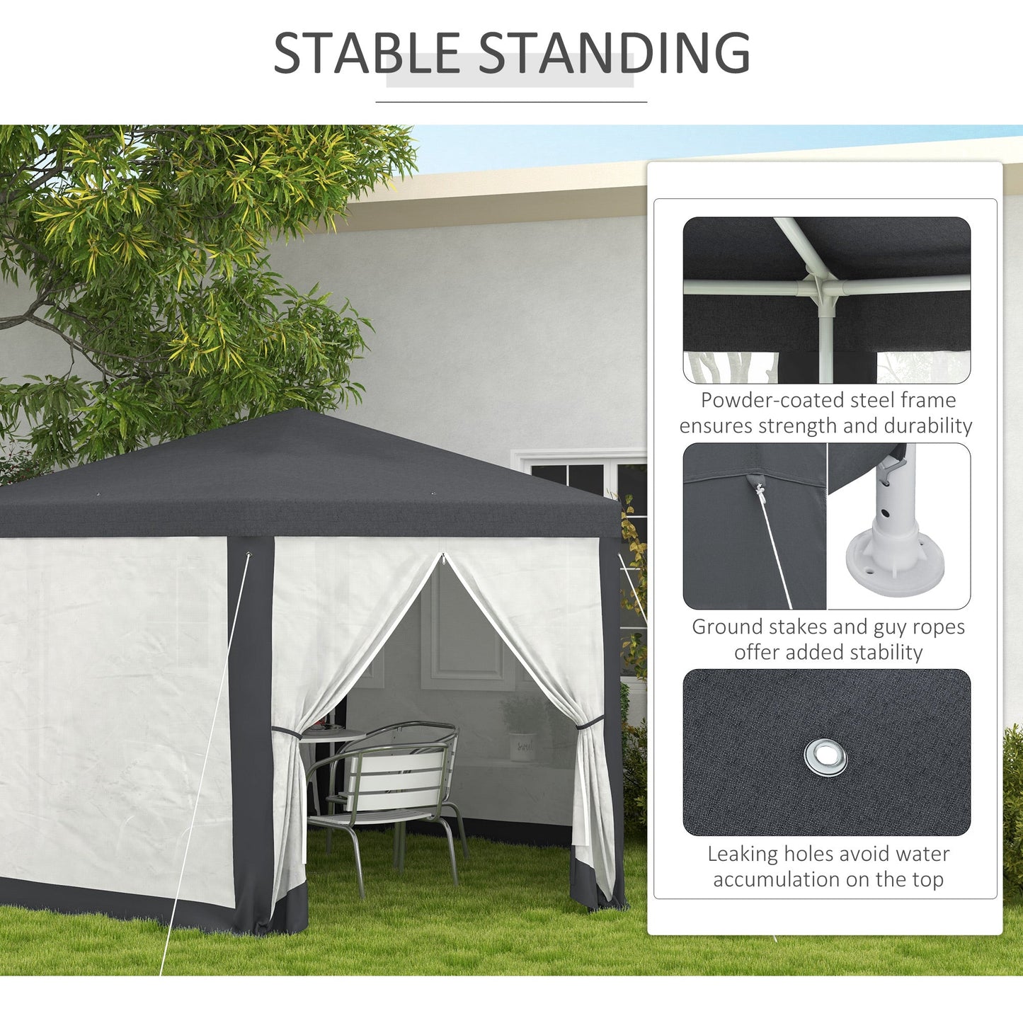 Outsunny 4M Hexagon Gazebo, Netting Party Tent, Patio Canopy Outdoor Event Shelter for Activities, Shade Resistant, Dark Grey