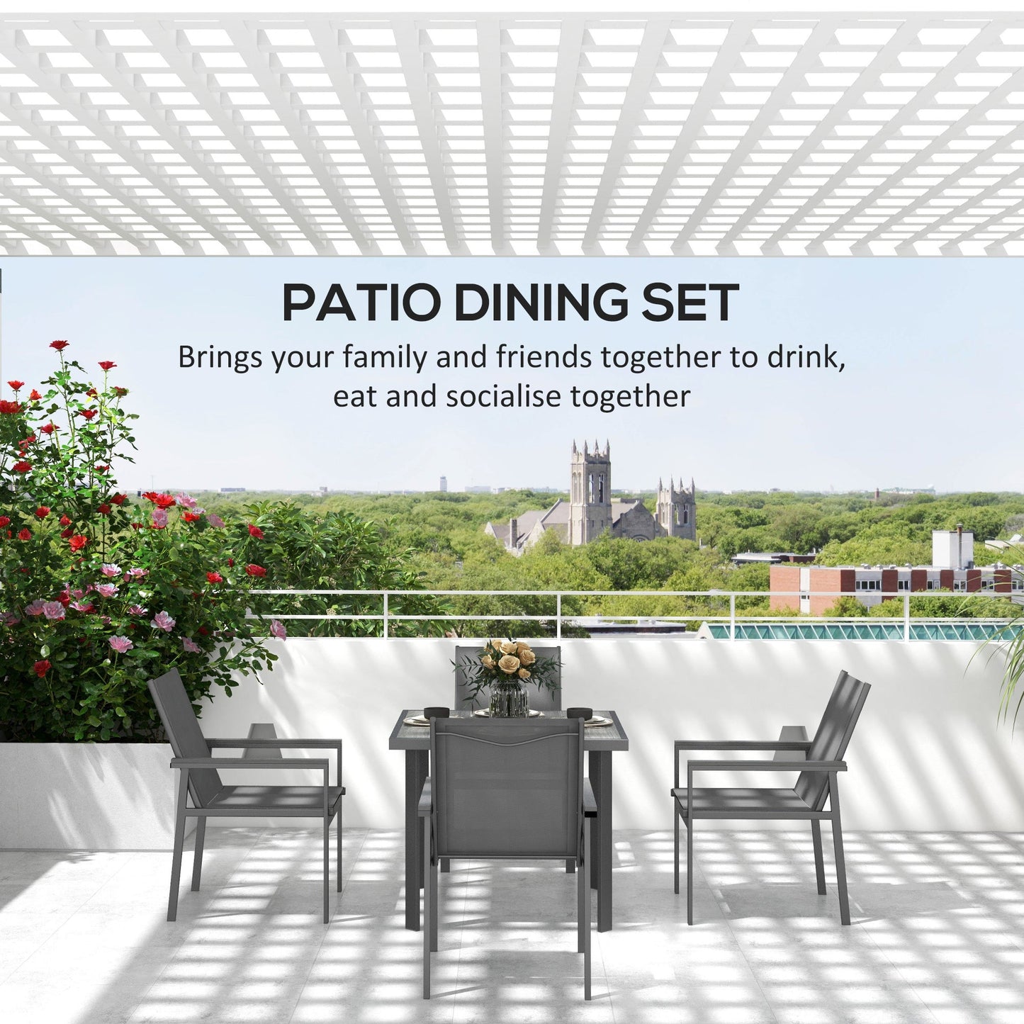 Outsunny Five-Piece Metal Dining Set, with Glass-Top Table - Grey