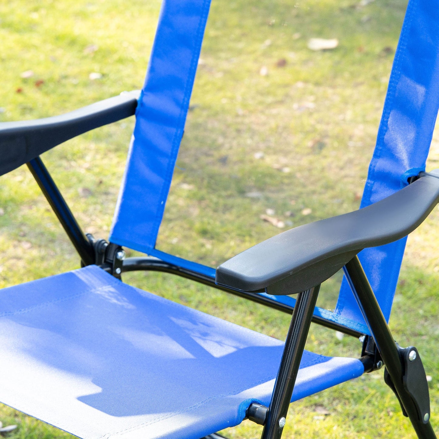 Outsunny Folding Garden Chairs Set of 2, 5-Position Recliner Camping Chair with High Back, All Weather Texteline Seat, Portable Outdoor Dining Chairs with Headrests for Patio, Picnic, Blue