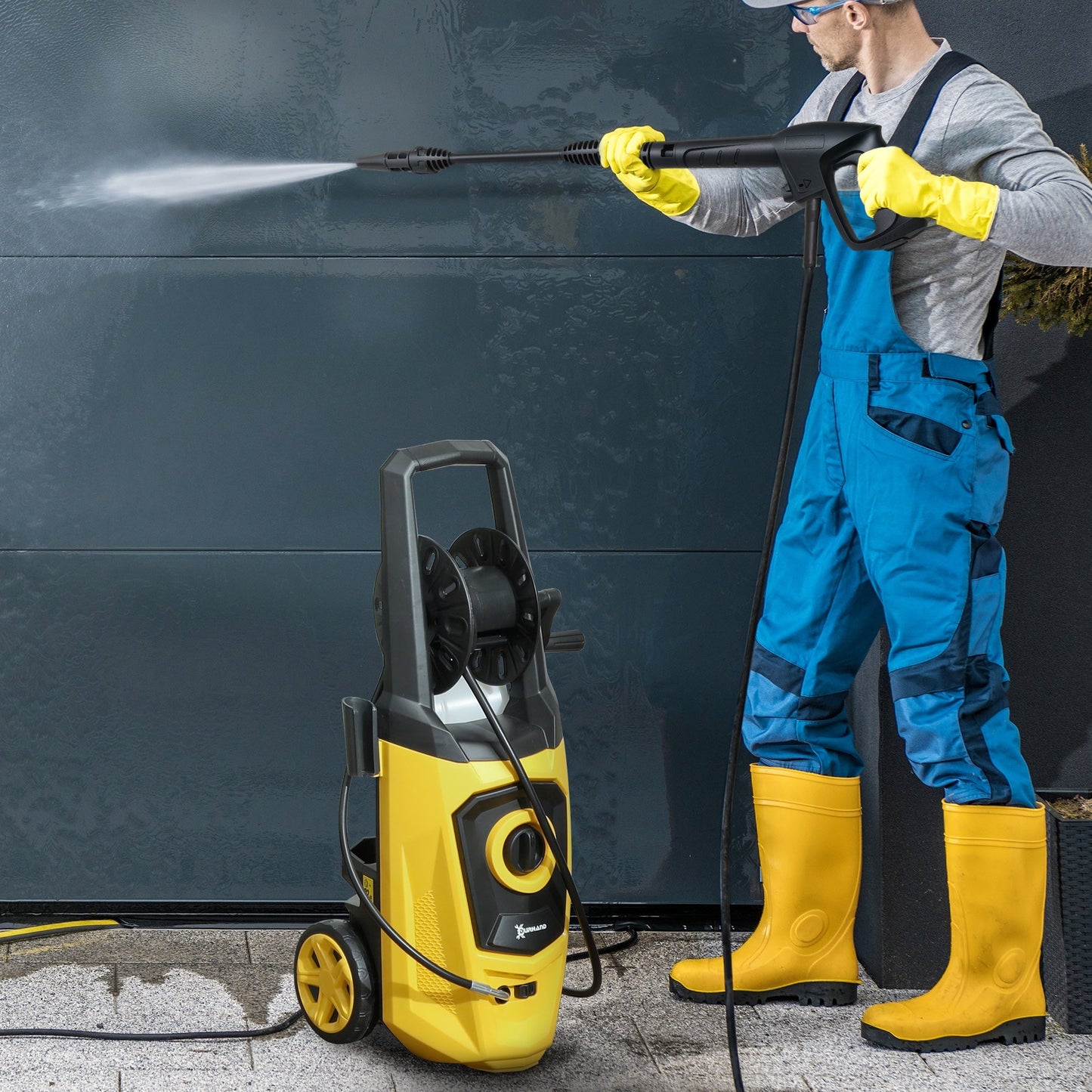 DURHAND 1800W High\'c2\'a0Pressure\'c2\'a0Washer, 150 Bar Pressure, 510 L/h Flow, High-Performance Portable Power Washer Jet Wash Cleaner with 6M Hose and Hose Reel for Garden, Car, Furniture, Yellow