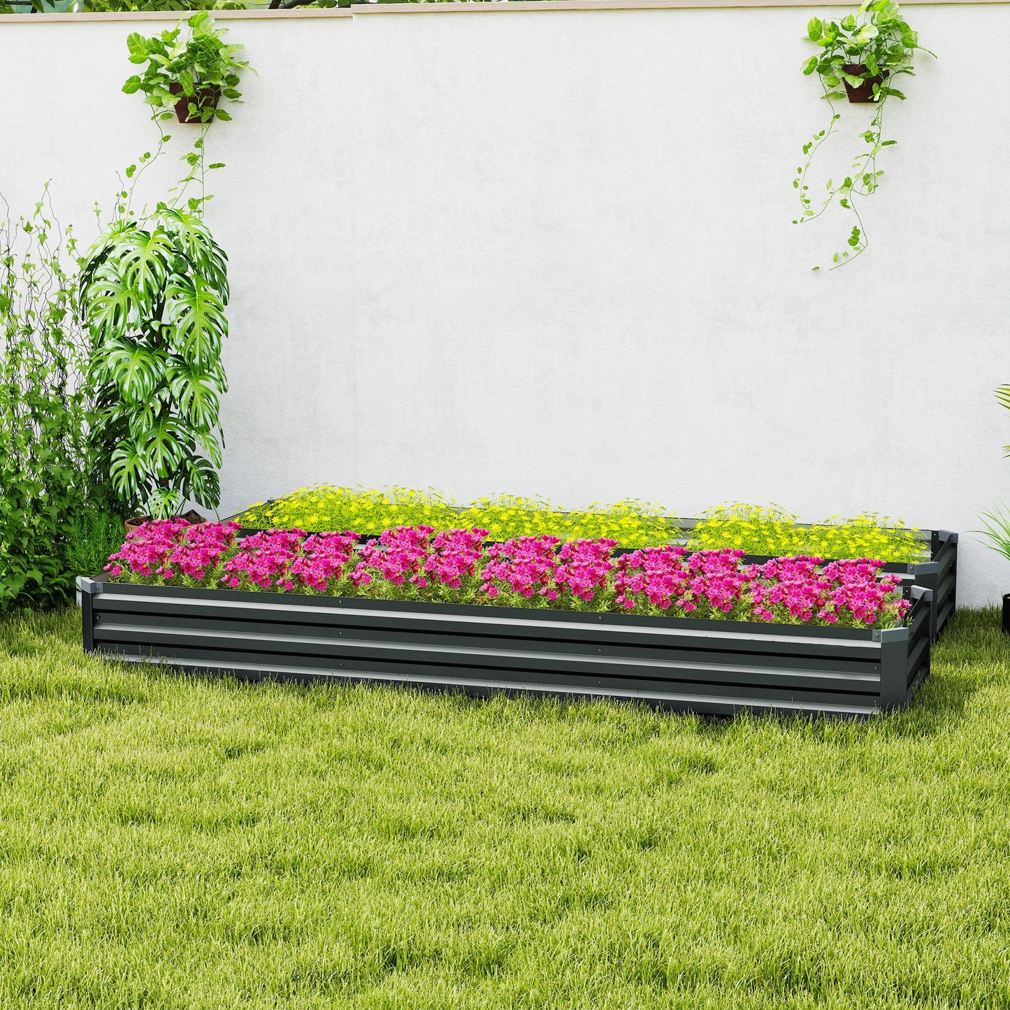 Outsunny 60 x 240cm Galvanised Steel Planter, with Open Bottom, Pack of 2