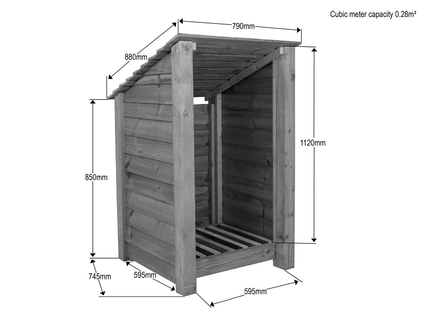 Wooden Log Store (Roof Sloping Back) W-79cm, H-126cm or 180cm, D-88cm - Brown Finish